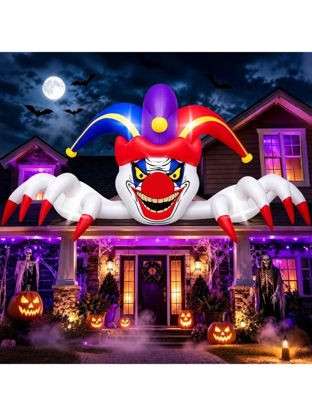 🎃 11FT Long Halloween Inflatables Scary Clown Decorations with Build-in Lights